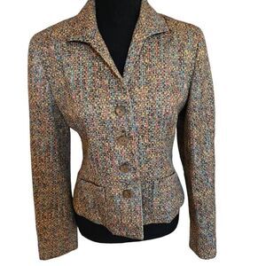 Jones New York Womens Button Front Tweed Fitted Blazer Jacket Multicolor Size 4